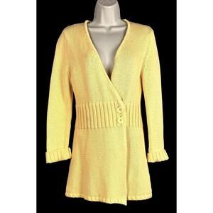 Monterey Bay  Size PXS  Yellow Long Cardigan Sweater  Ribbed Waist   100% Cotton